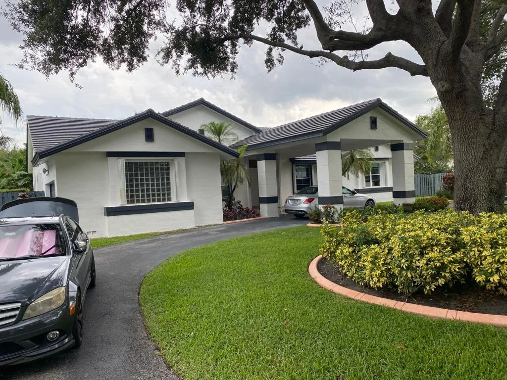 Residential facade and landscaping